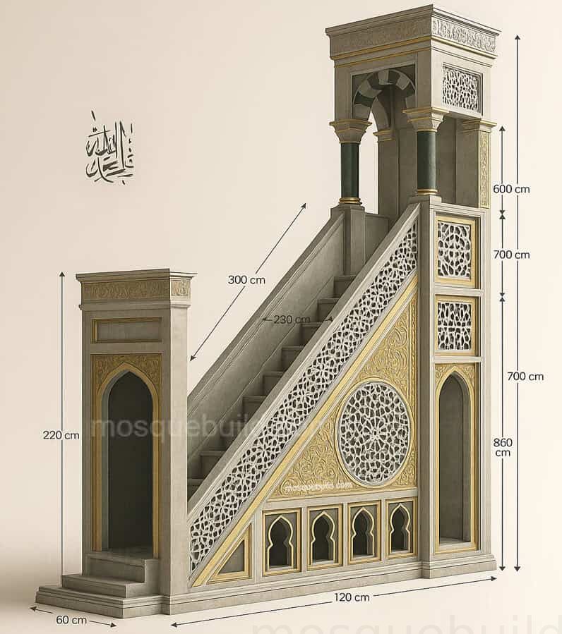 Gilded Marble Mosque Minbar | MosqueBuild Gilded Marble Mosque Minbar – detail view 2