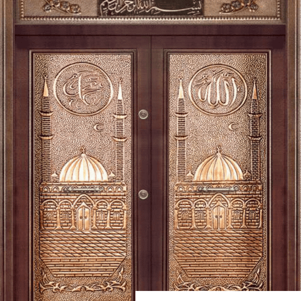 Porte d’entrée de mosquée en métal habillé de cuivre – Vue détaillée 8
