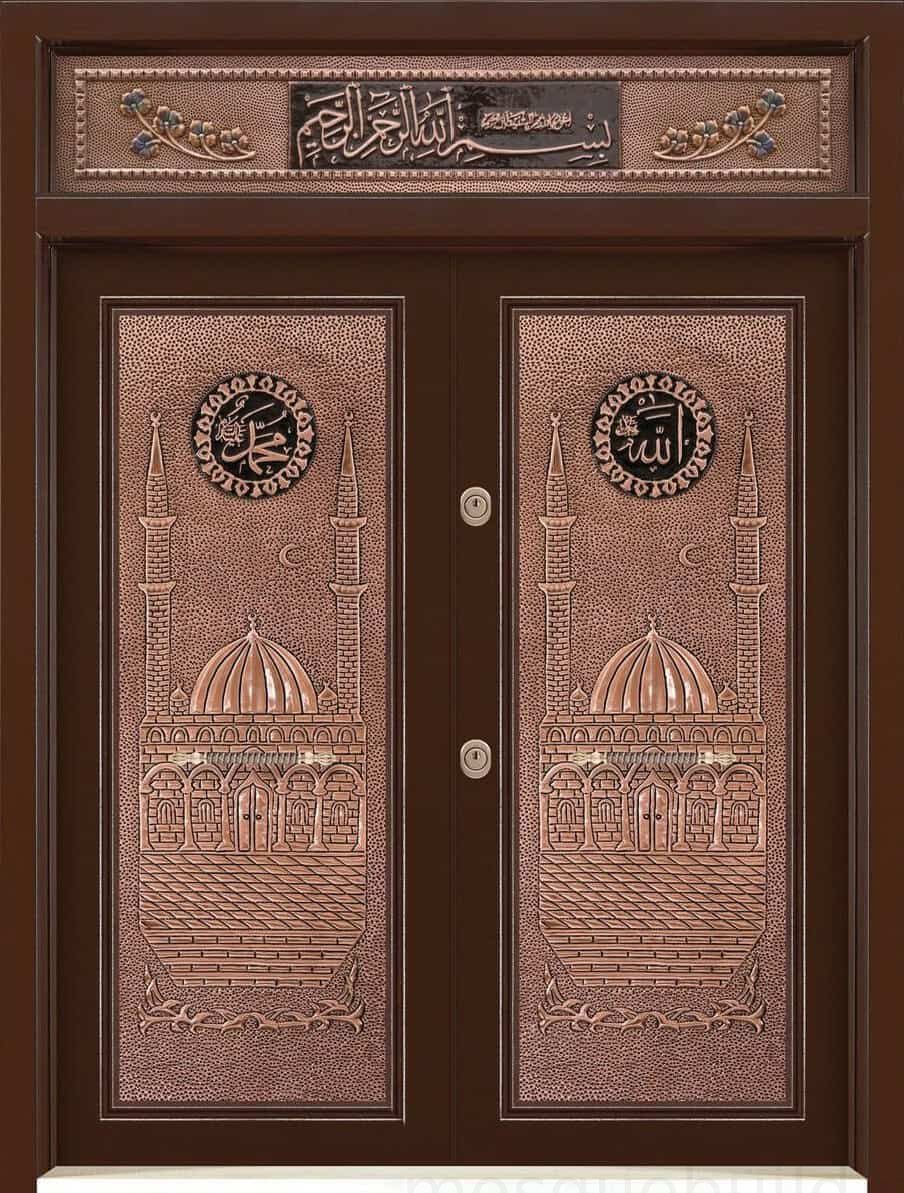 Copper-Clad Metal Mosque Entrance Door | MosqueBuild Porte d'entrée métallique de mosquée en cuivre