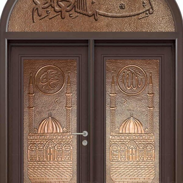Porte d’entrée de mosquée en métal habillé de cuivre – Vue détaillée 6