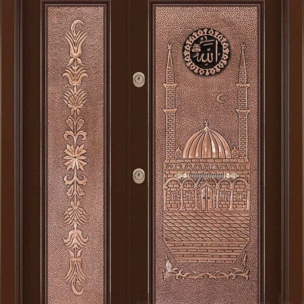 Porte d’entrée de mosquée en métal habillé de cuivre – Vue détaillée 5