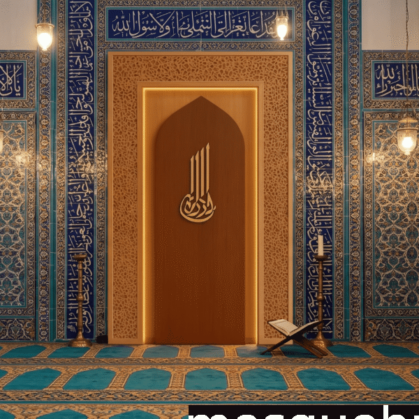Mihrab en bois à trois panneaux avec éclairage LED – Modèle WMH-0041 – Vue détaillée 1