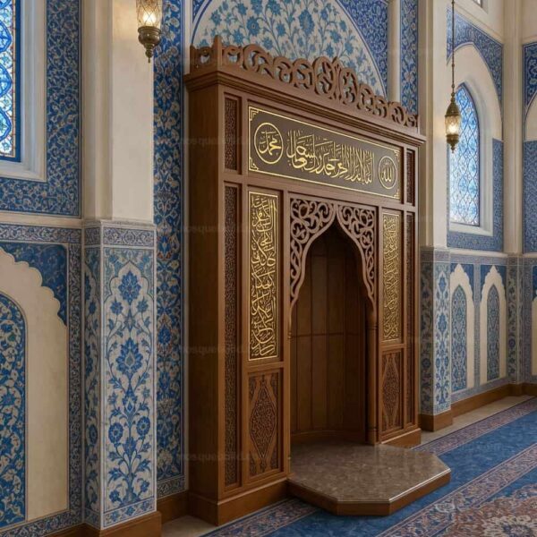 Seljuk-Style Wooden Mosque Mihrab – wooden mosque mihrab detail view 2