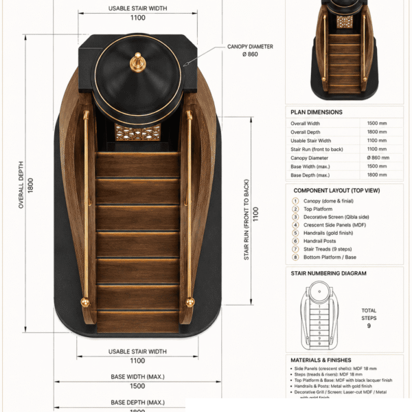 Modern Wooden Minbar and Pulpit Design – detail view 4