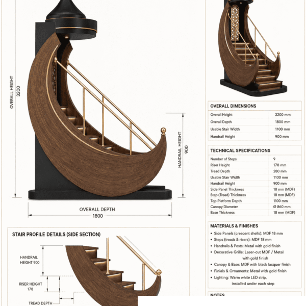 Modern Wooden Minbar and Pulpit Design – detail view 3