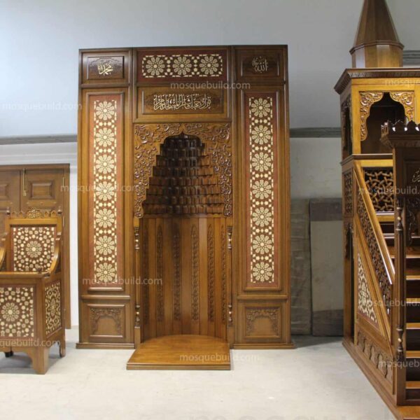 Wooden Mosque Mihrab – Model WMH-0032 – wooden mosque mihrab detail view 3