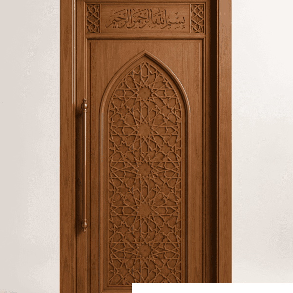 Ceviz Ahşap Cami Kapısı – Model WDR-0081 – el işçiliği kündekâri cami kapısı detay görünümü 3