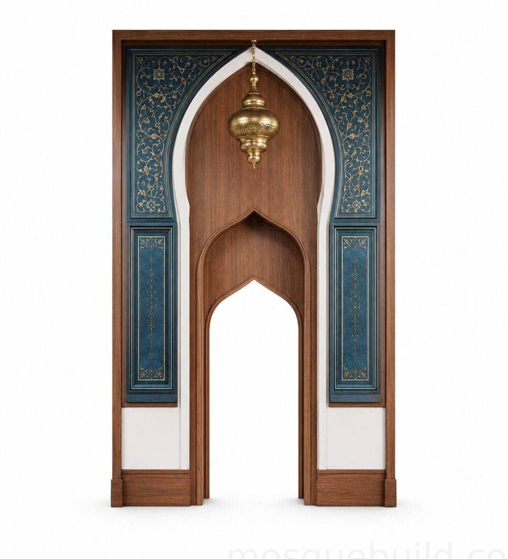 Wooden Mosque Mihrab – Model WMH-0030 | MosqueBuild Mihrab en bois pour mosquée – Modèle WMH-0030