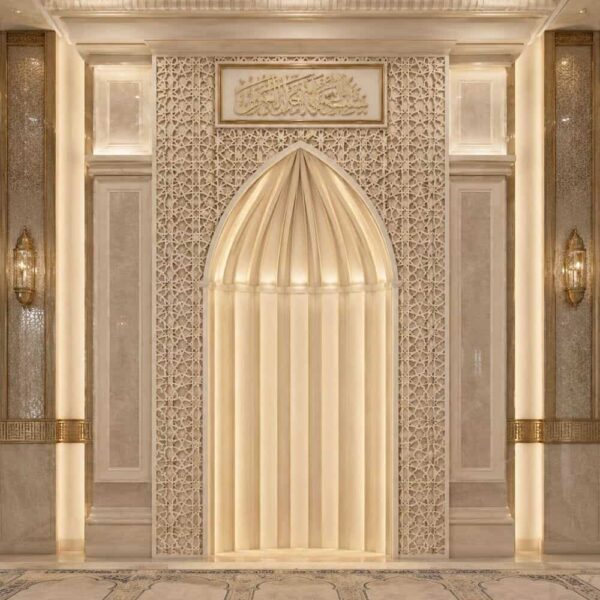 Luxury Calligraphy-Decorated Marble Mosque Mihrab – wooden mosque mihrab detail view 2