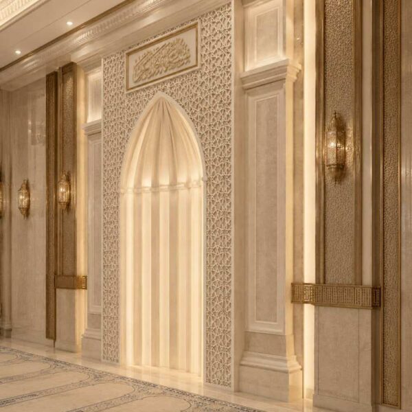 Luxury Calligraphy-Decorated Marble Mosque Mihrab – wooden mosque mihrab detail view 1