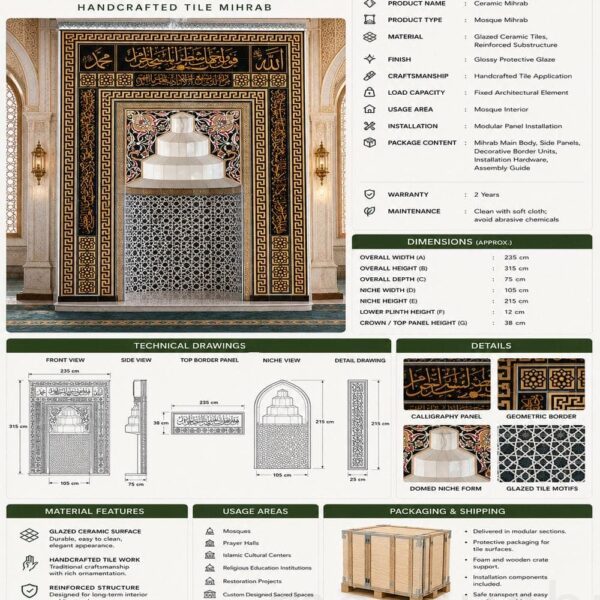 Çini Kaplı Cami Mihrabı – Model TA-08 – Detay Görünümü 3