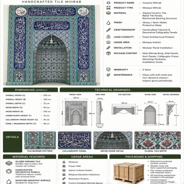 Çini Kaplı Cami Mihrabı – Model TA-07 – Detay Görünümü 2