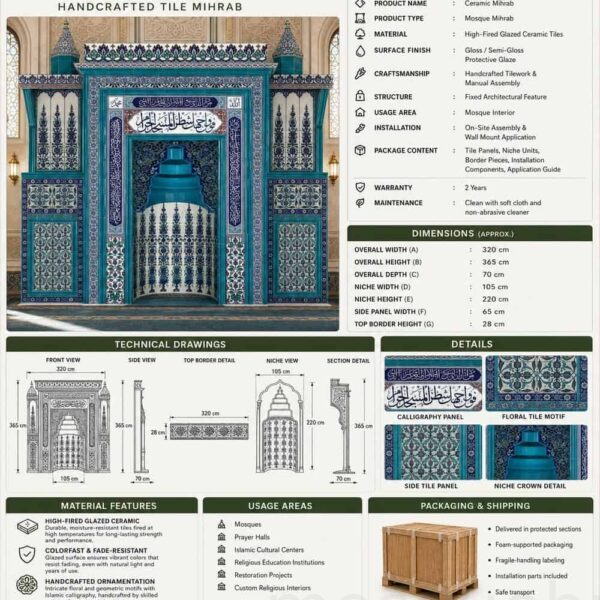 Çini Kaplı Cami Mihrap, Minber ve Vaaz Kürsüsü Seti – Model TST-0006 – Detay Görünümü 4