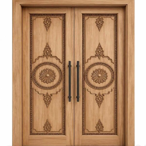 Carved CNC-Carved Walnut Wooden Mosque Door – Model WDR-0071 – custom handcrafted kundekari mosque door