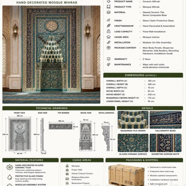 Mihrab de mosquée en carreaux décoratifs – modèle TA-01 – Vue détaillée 2