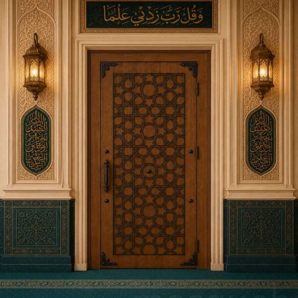 Porte de mosquée à un vantail en noyer – modèle WDR-0075 – Vue détaillée 1