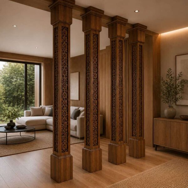 Carved CNC-Carved Walnut Wooden Mosque Door – Model WDR-0039 – handcrafted kundekari mosque door detail view 2