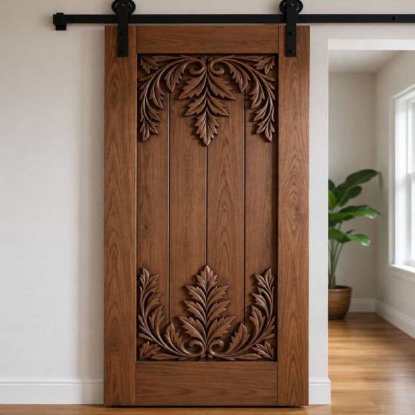 Porte de mosquée sculptée en bois – Vue détaillée 4