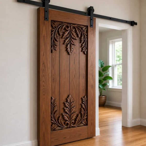 Porte de mosquée sculptée en bois – Vue détaillée 1