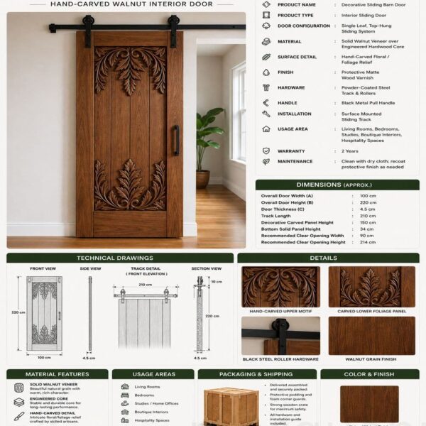 Porte de mosquée sculptée en bois – Vue détaillée 2