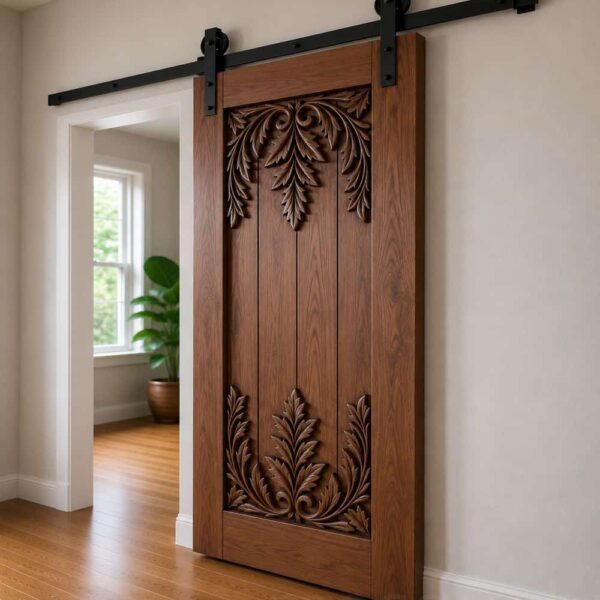 Porte de mosquée sculptée en bois – Vue détaillée 3