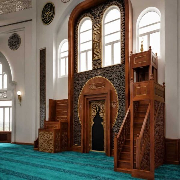 Wooden Mosque Mihrab and Minbar and Dais Set – WP-03 – wooden mosque mihrab detail view 4