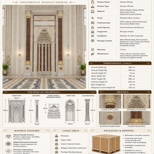 Marmor-Mihrab für Moscheen – Modell MA-05 – Detailansicht 4