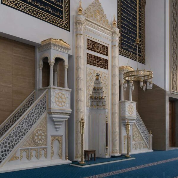 Marble Mosque Mihrab and Minbar and Dais Set – Model MST-0005 – wooden mosque mihrab detail view 3