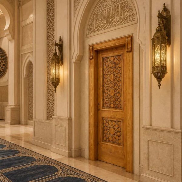 Wooden Mosque Door – Model WDR-0005 – handcrafted kundekari mosque door detail view 2