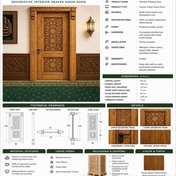 Wooden Mosque Door – Model WDR-0005 – handcrafted kundekari mosque door detail view 4