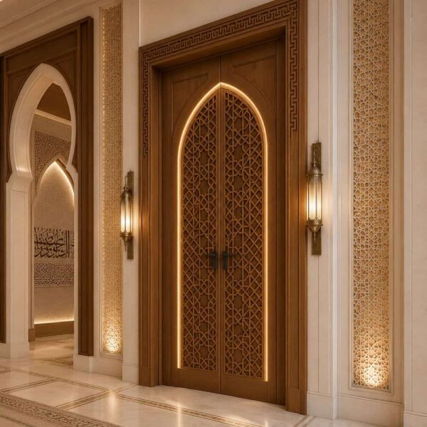 Wooden Mosque Door – Model WDR-0010 – handcrafted kundekari mosque door detail view 3