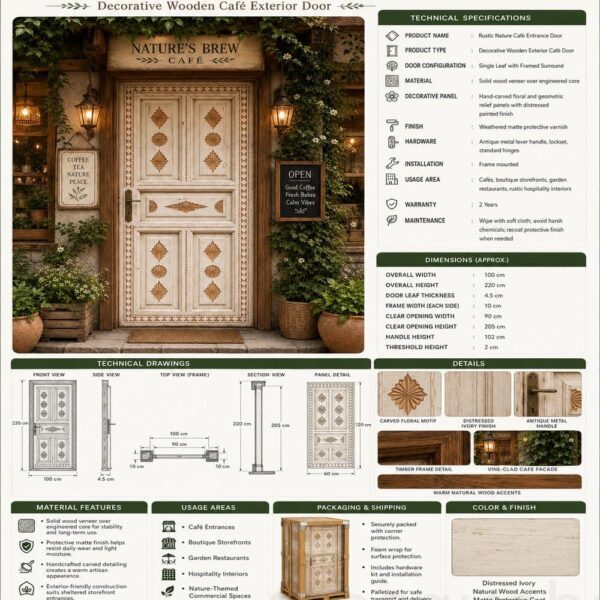 Porte de mosquée en bois – modèle WDR-0035 – Vue détaillée 4