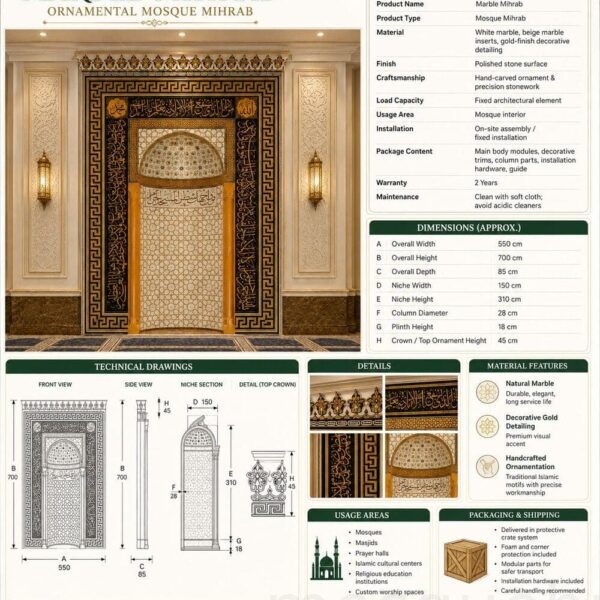 Mihrab de mosquée en carreaux décoratifs – modèle TA-11 – Vue détaillée 4
