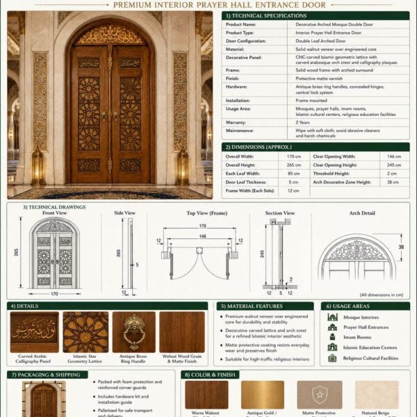 Kündekâri Wooden Mosque Door – KWD10 – handcrafted kundekari mosque door detail view 2
