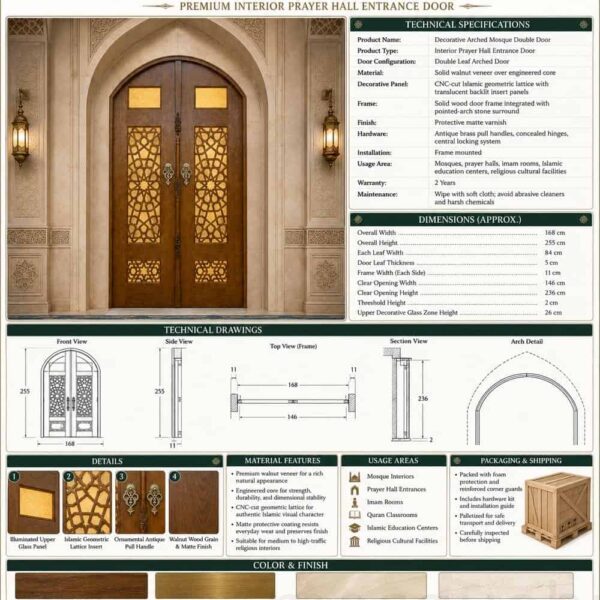 Kündekâri Ahşap Cami Kapısı – Model KWD13 – Detay Görünümü 2
