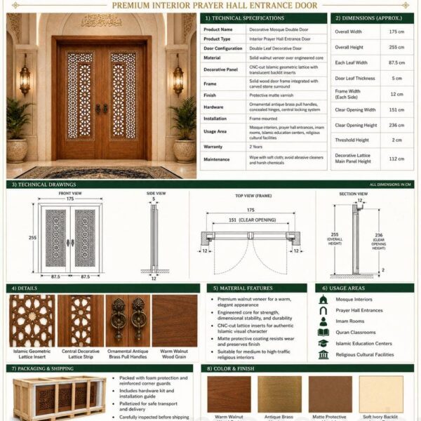 Kündekâri Wooden Mosque Door – KWD-03 – handcrafted kundekari mosque door detail view 3