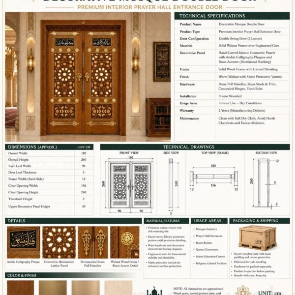 Kündekâri Ahşap Cami Kapısı – Model KWD-08 – Detay Görünümü 3