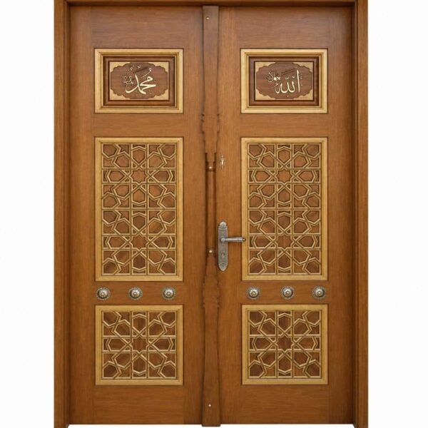 Porte de mosquée en bois kündekâri – modèle KWD-15 – Vue détaillée 2