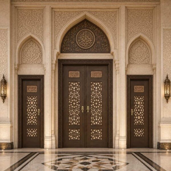 Star-Motif Kündekâri Wooden Mosque Door – KWD-06 – handcrafted kundekari mosque door detail view 2