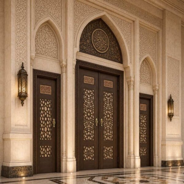 Star-Motif Kündekâri Wooden Mosque Door – KWD-06 – handcrafted kundekari mosque door detail view 3