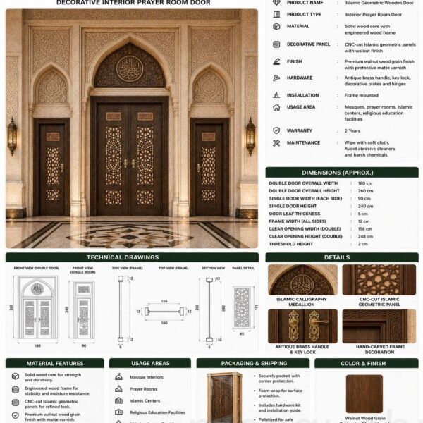 Star-Motif Kündekâri Wooden Mosque Door – KWD-06 – handcrafted kundekari mosque door detail view 4