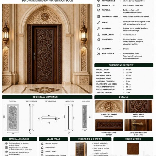 Ahşap Cami Kapısı – Model WCD-11 – Detay Görünümü 2