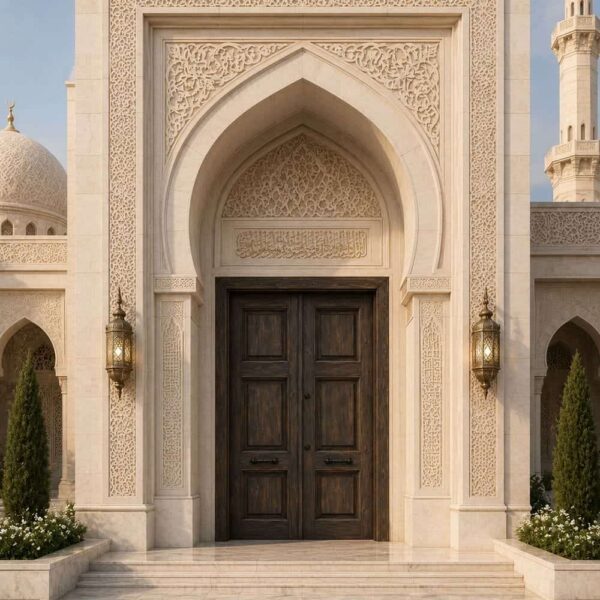 Wooden Mosque Door – WCD-12 – handcrafted kundekari mosque door detail view 1