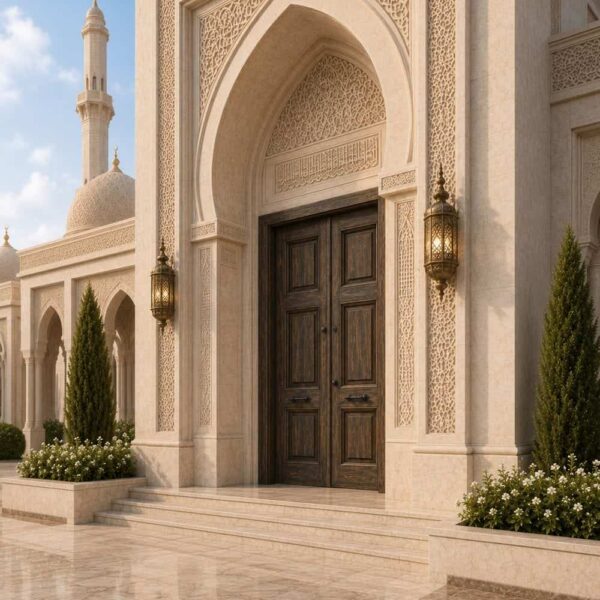 Wooden Mosque Door – WCD-12 – handcrafted kundekari mosque door detail view 4