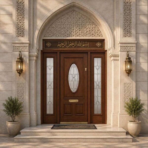 Moscheefenster- und Buntglasdesign — Anwendung im Moschee-Innenraum