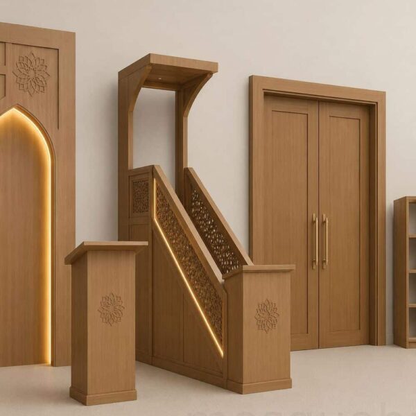 Holz-Innenausstattungsset für Moscheen mit Mihrab, Minbar und Tür – Detailansicht 1