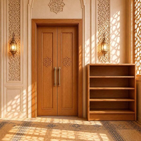 Holz-Innenausstattungsset für Moscheen mit Mihrab, Minbar und Tür – Detailansicht 2