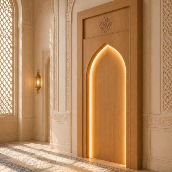 Holz-Innenausstattungsset für Moscheen mit Mihrab, Minbar und Tür – Detailansicht 4