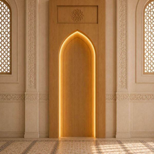 Holz-Innenausstattungsset für Moscheen mit Mihrab, Minbar und Tür – Detailansicht 5