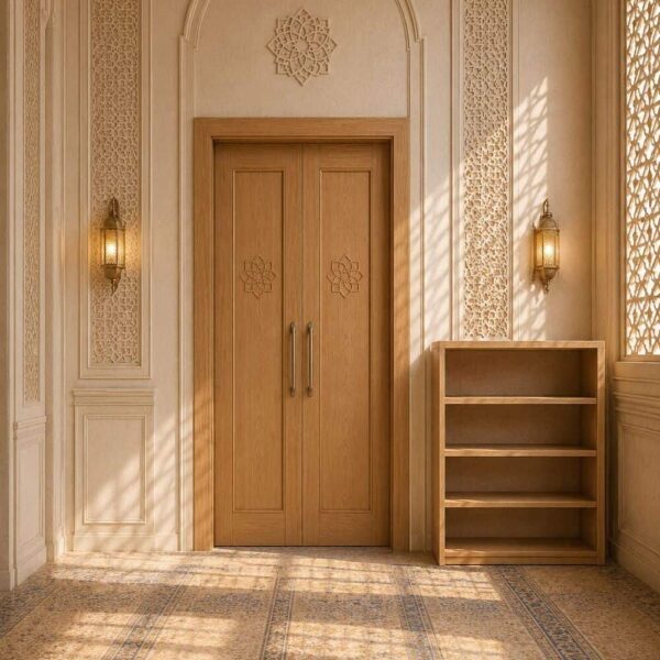 Holz-Innenausstattungsset für Moscheen mit Mihrab, Minbar und Tür – Detailansicht 6